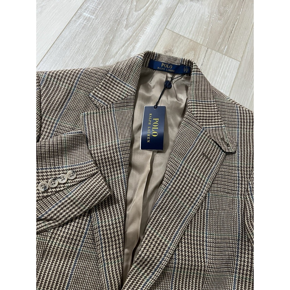 Polo Ralph Lauren 100% Linen Brown Houndstooth Constructed Tweed Blazer 40R